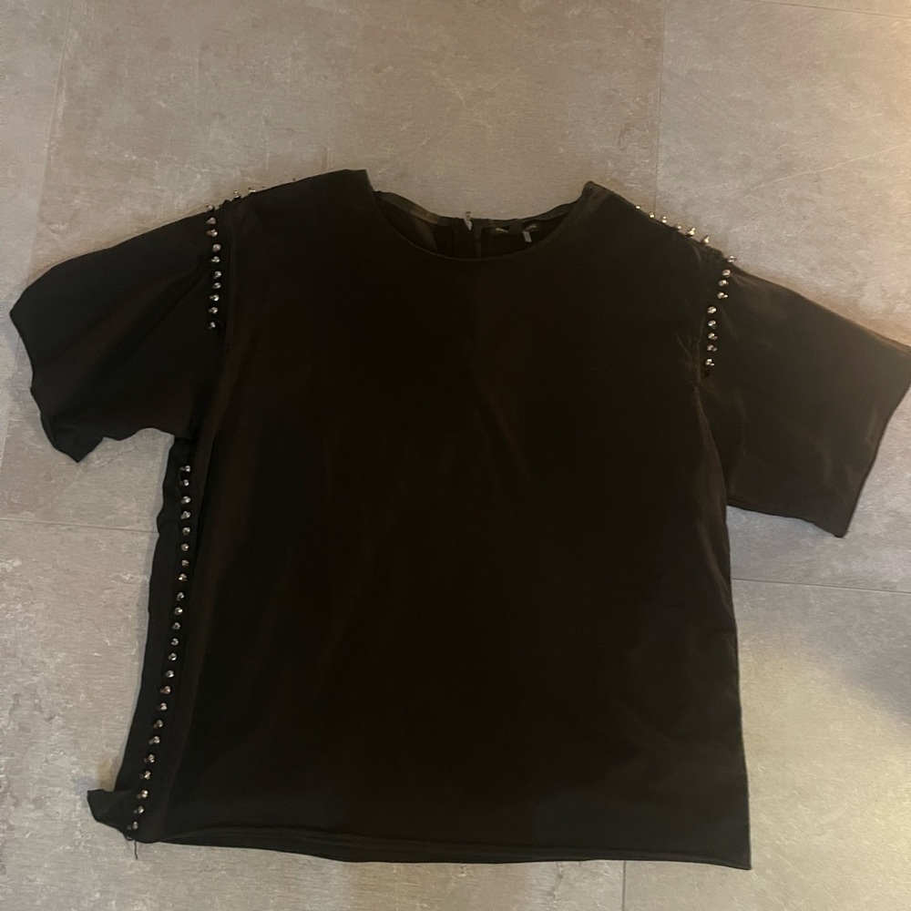Elegant Black Studded Short Sleeve Top